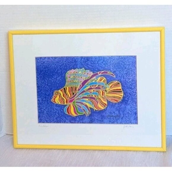 Signed Tropical Fish Art Print Jane Murray Lewis Framed Firedragon Rainbow 11x14 - Picture 7 of 16